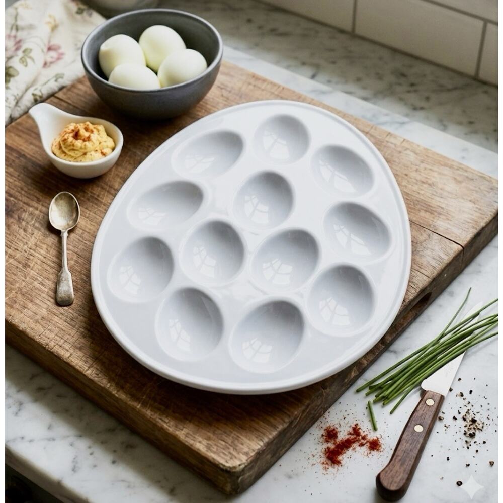 Bia Cordon Bleu Egg Plate Dish‎ White Deviled Egg Serving Plate, EUC